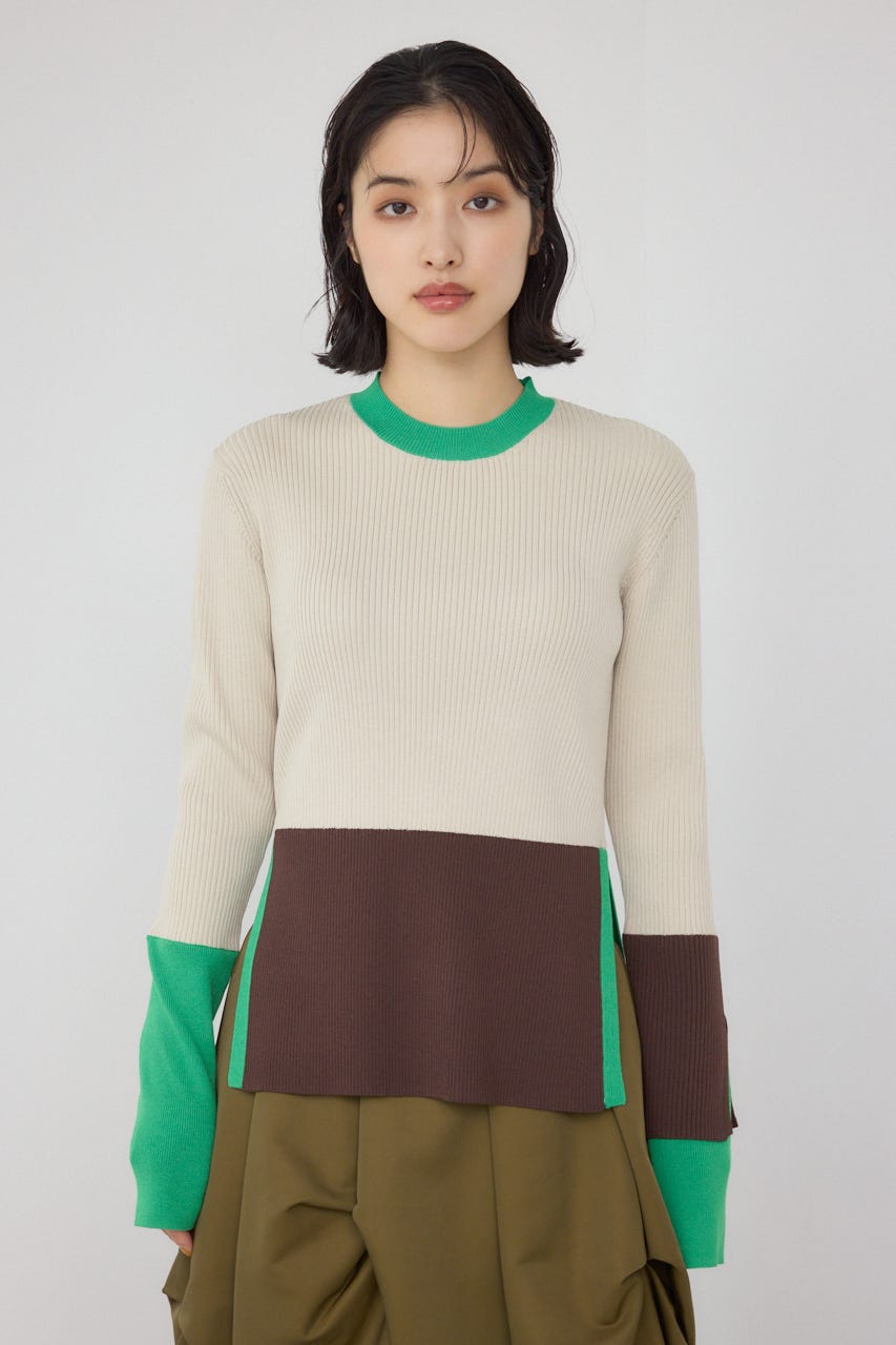 【PLUS】カラーブロッキングリブニット L/BEG FREE