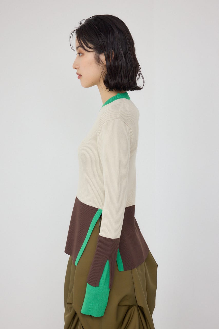 【PLUS】カラーブロッキングリブニット L/BEG FREE