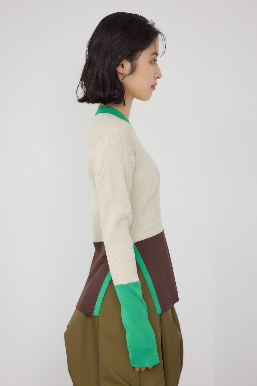 【PLUS】カラーブロッキングリブニット L/BEG FREE