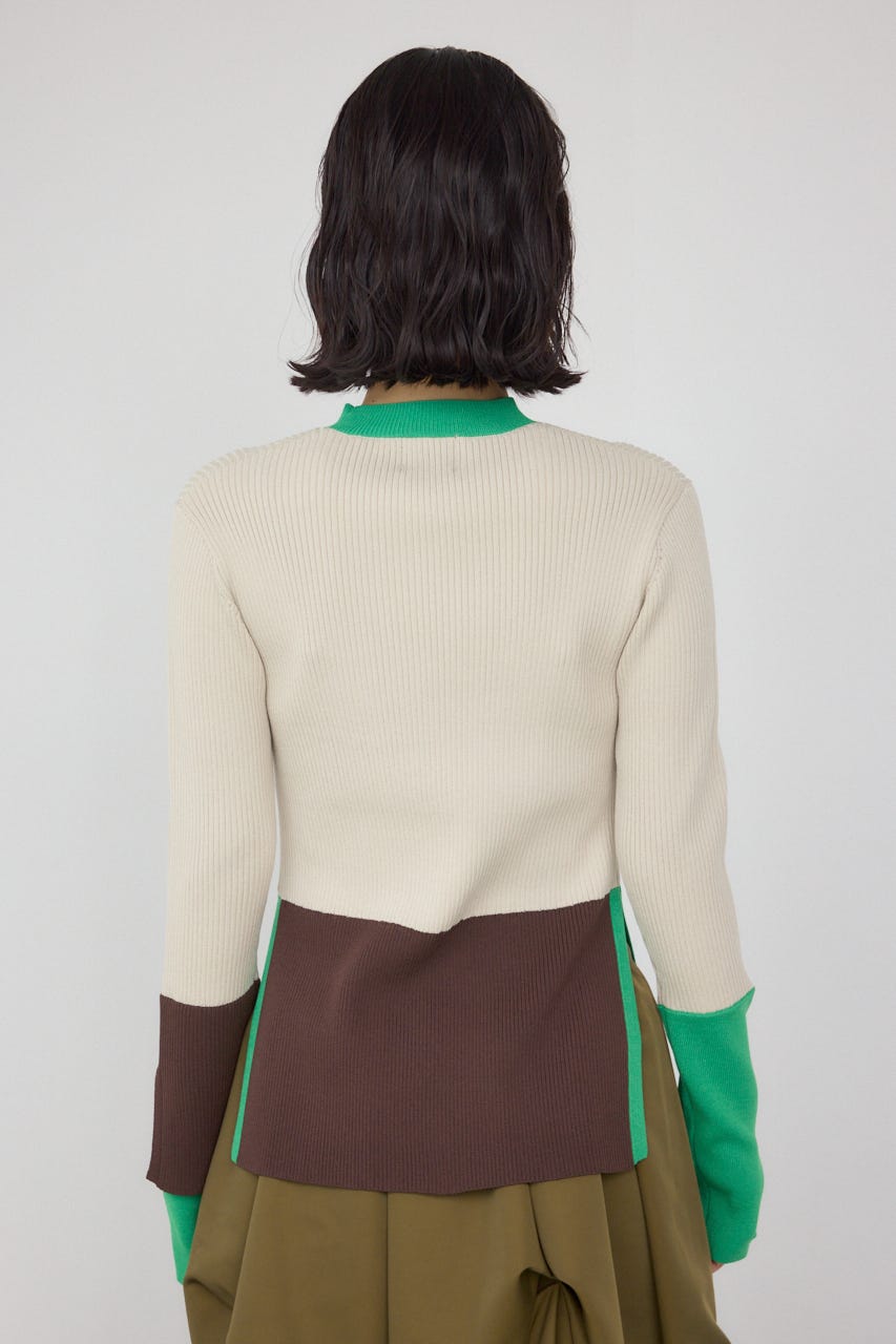 【PLUS】カラーブロッキングリブニット L/BEG FREE