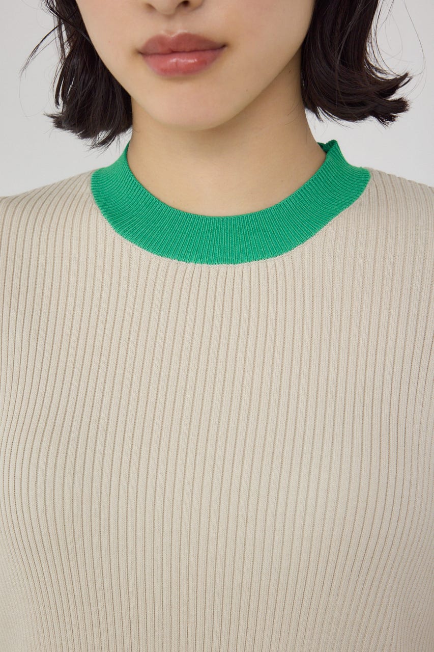 【PLUS】カラーブロッキングリブニット L/BEG FREE