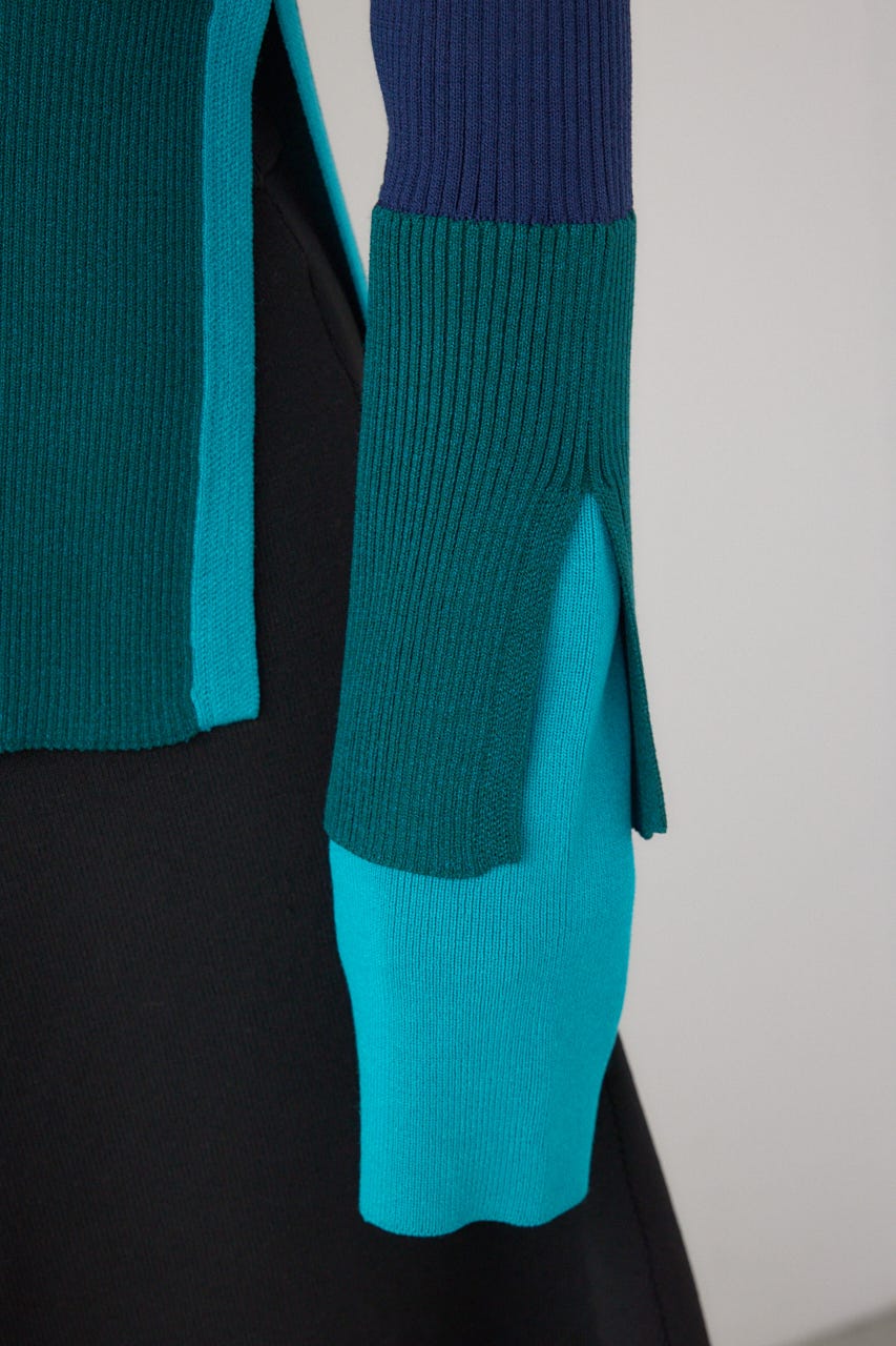 【PLUS】カラーブロッキングリブニット NVY FREE