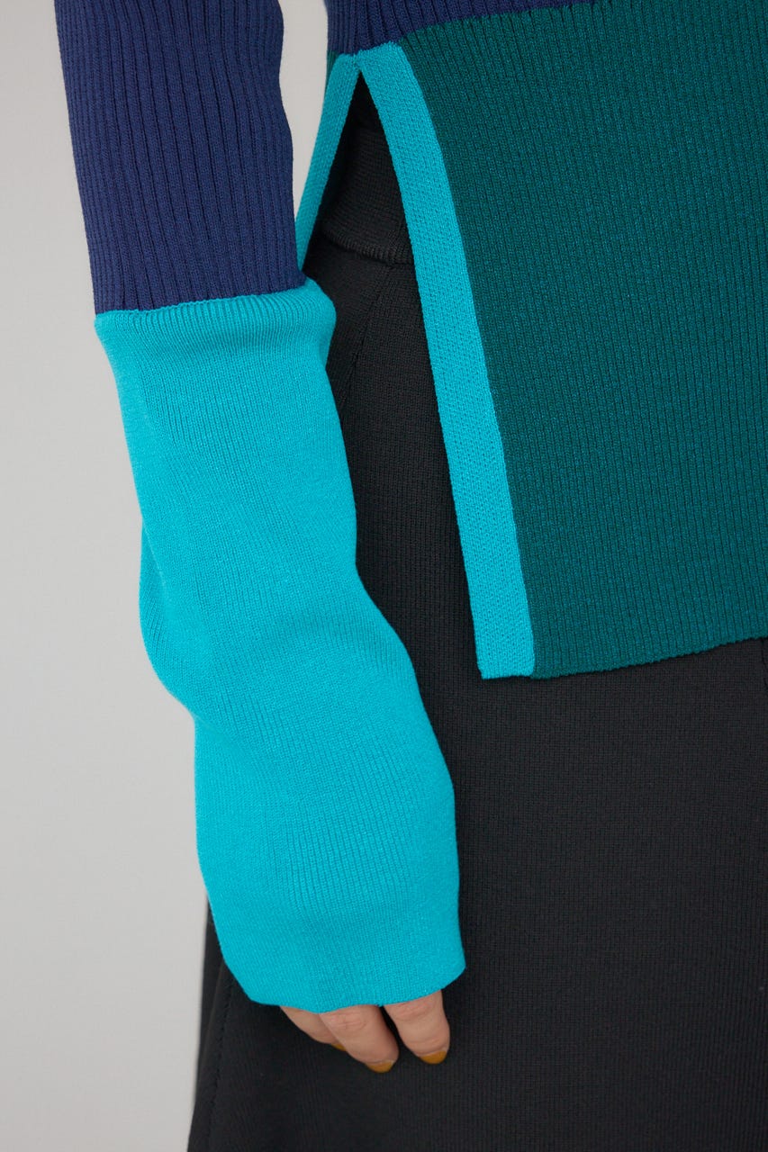 【PLUS】カラーブロッキングリブニット NVY FREE