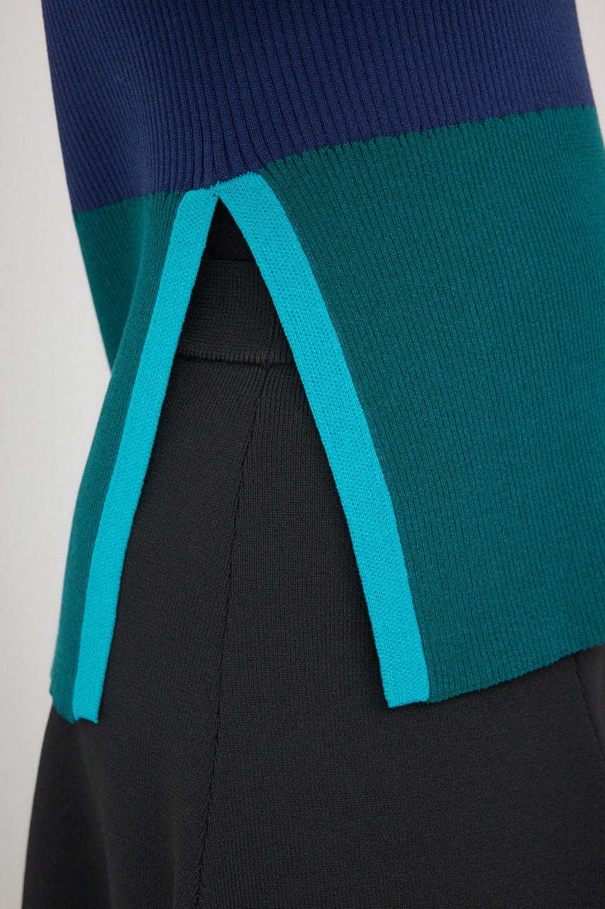 【PLUS】カラーブロッキングリブニット NVY FREE