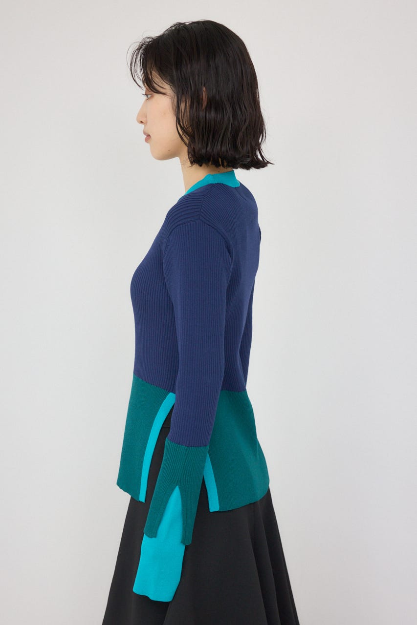 【PLUS】カラーブロッキングリブニット NVY FREE