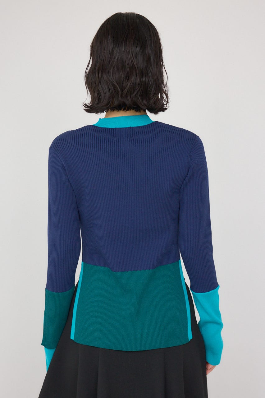 【PLUS】カラーブロッキングリブニット NVY FREE