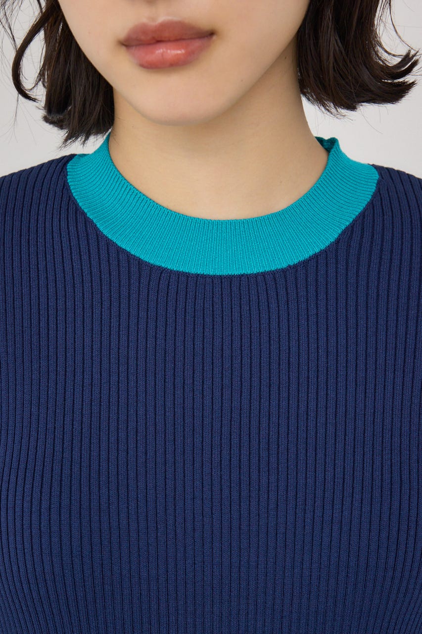 【PLUS】カラーブロッキングリブニット NVY FREE