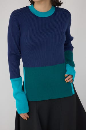 【PLUS】カラーブロッキングリブニット