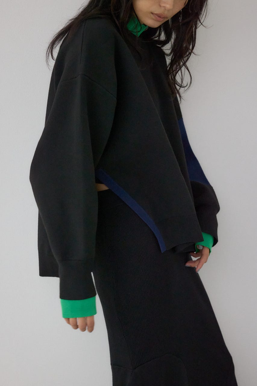 【PLUS】レイヤードライクブロッキングプルオーバー 柄BLK FREE