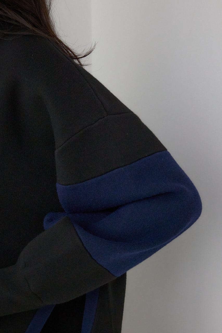 【PLUS】レイヤードライクブロッキングプルオーバー 柄BLK FREE