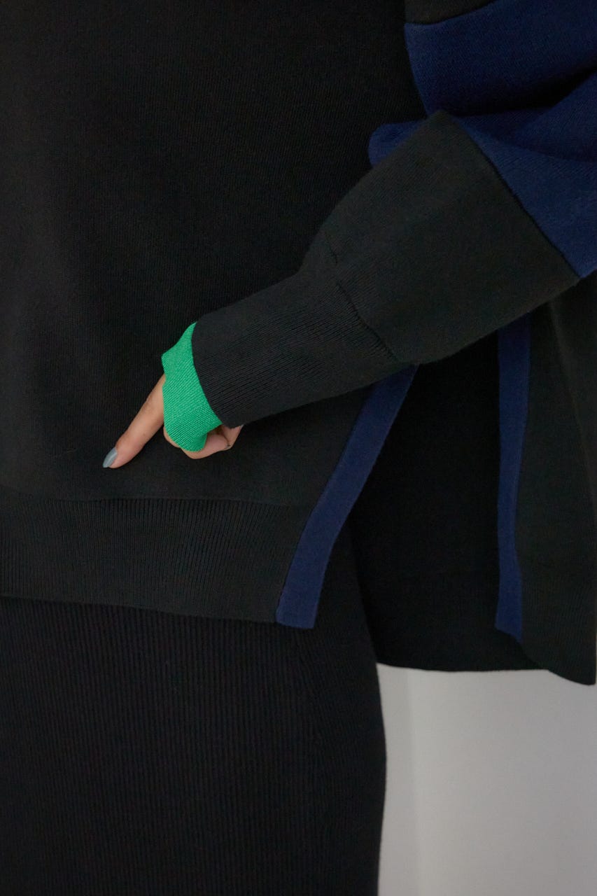 【PLUS】レイヤードライクブロッキングプルオーバー 柄BLK FREE