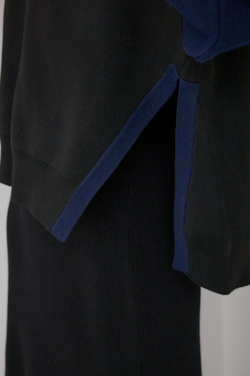 【PLUS】レイヤードライクブロッキングプルオーバー 柄BLK FREE