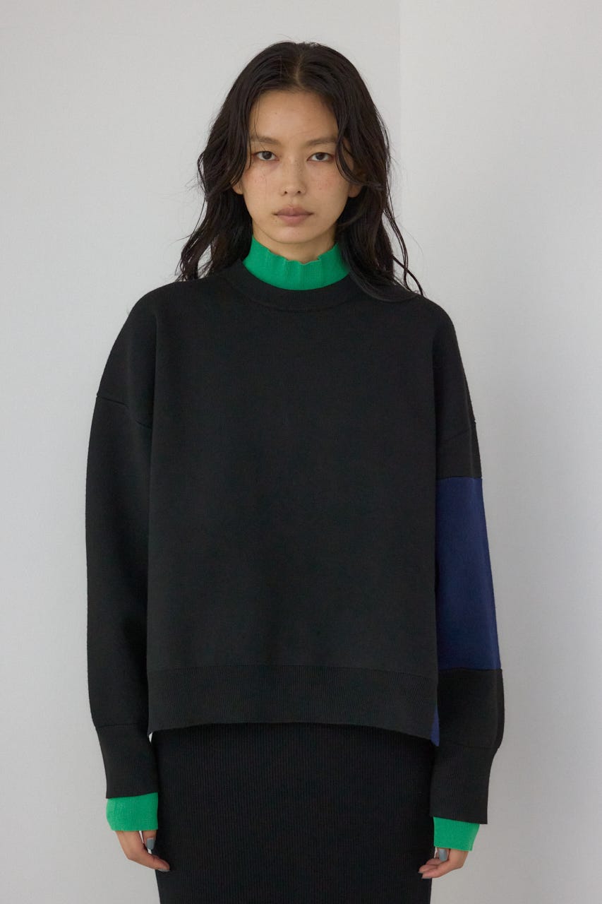 【PLUS】レイヤードライクブロッキングプルオーバー 柄BLK FREE