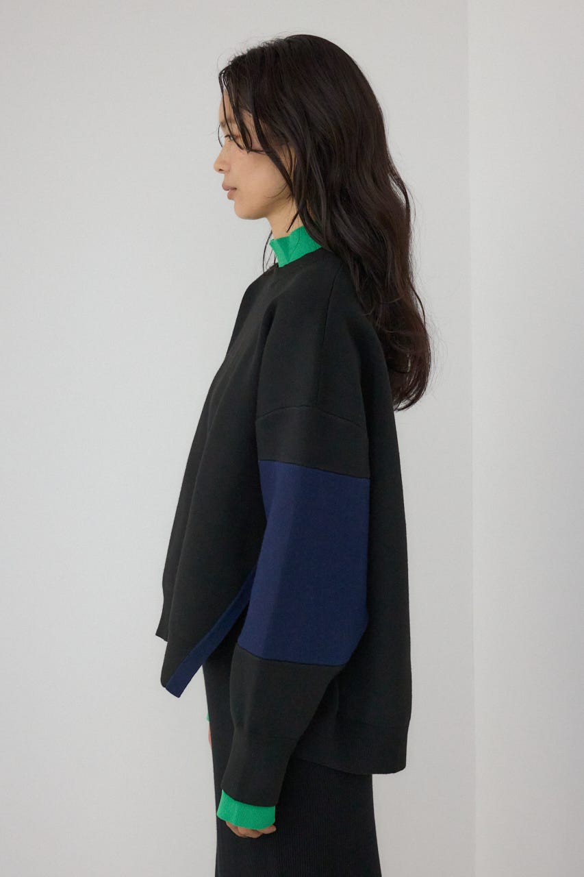 【PLUS】レイヤードライクブロッキングプルオーバー 柄BLK FREE