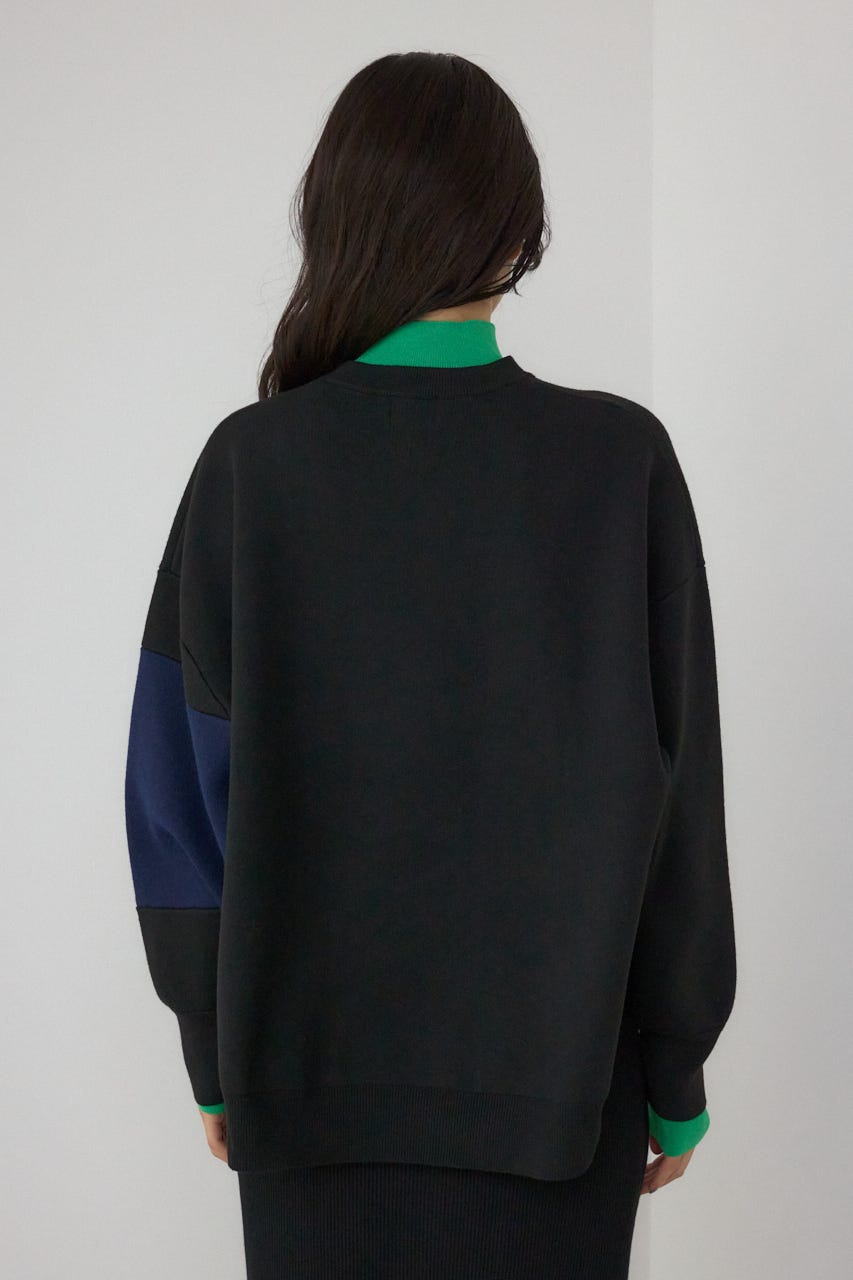 【PLUS】レイヤードライクブロッキングプルオーバー 柄BLK FREE