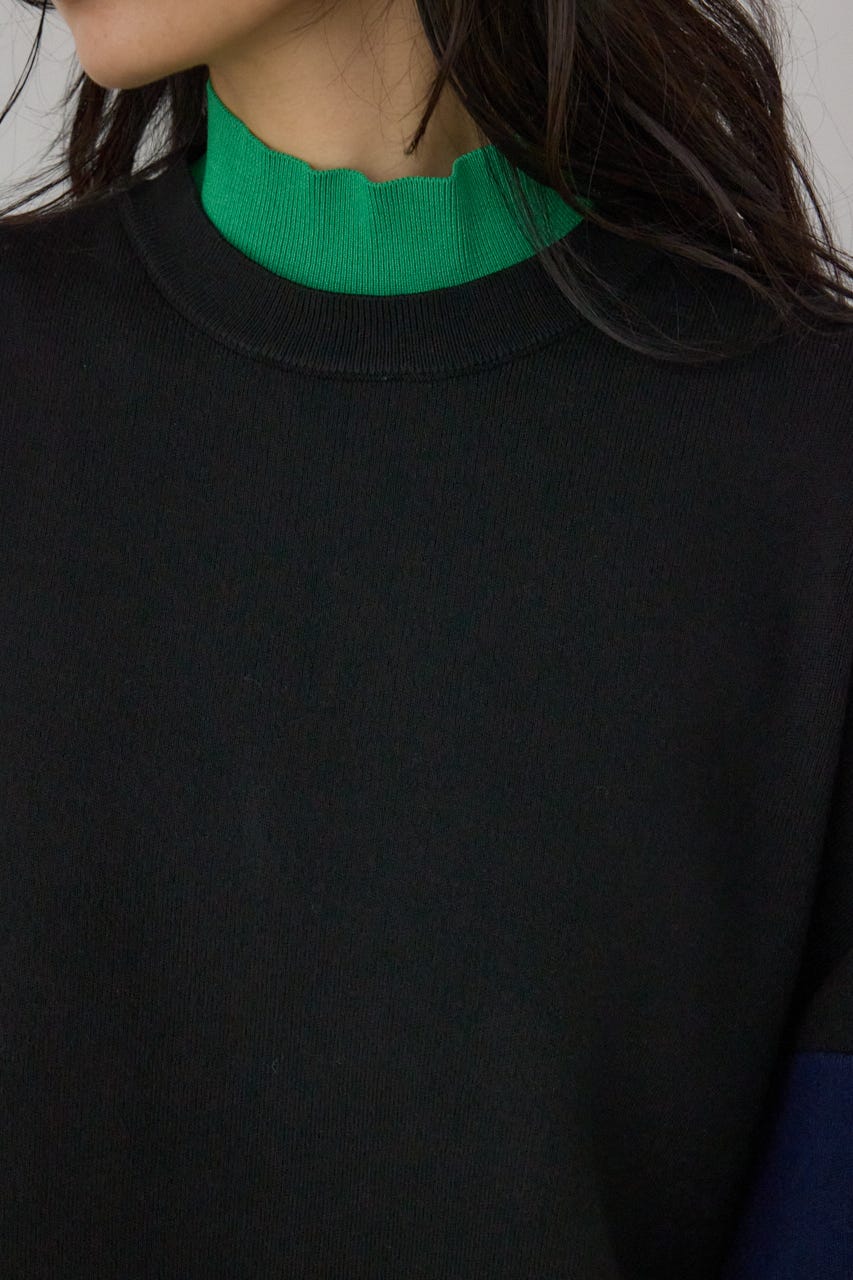 【PLUS】レイヤードライクブロッキングプルオーバー 柄BLK FREE