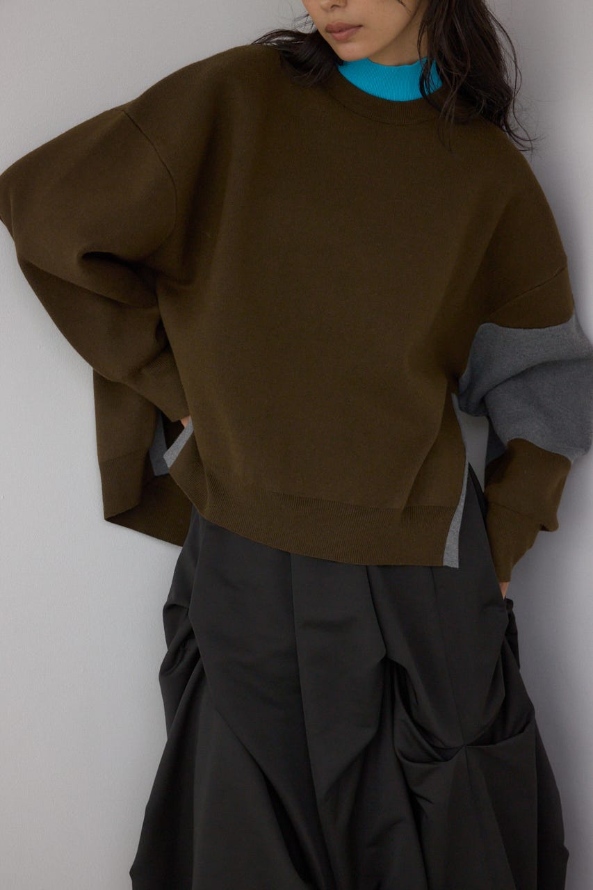 【PLUS】レイヤードライクブロッキングプルオーバー 柄BRN FREE