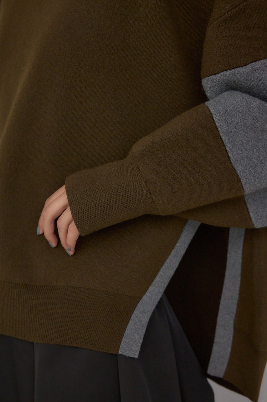 【PLUS】レイヤードライクブロッキングプルオーバー 柄BRN FREE