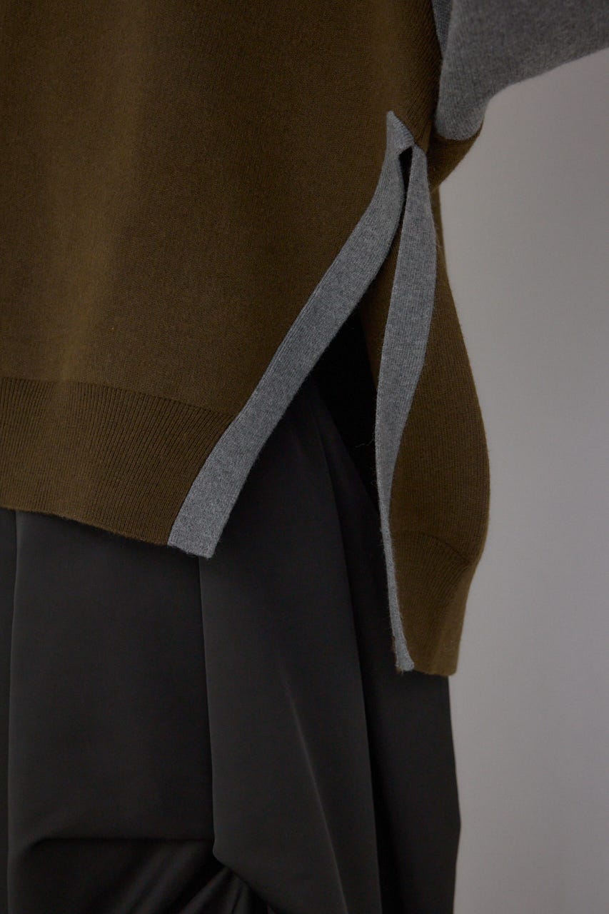 【PLUS】レイヤードライクブロッキングプルオーバー 柄BRN FREE