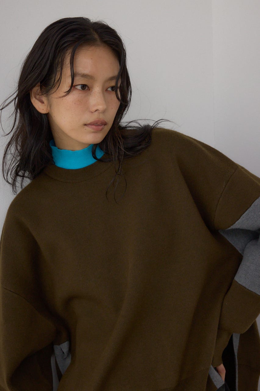 【PLUS】レイヤードライクブロッキングプルオーバー 柄BRN FREE