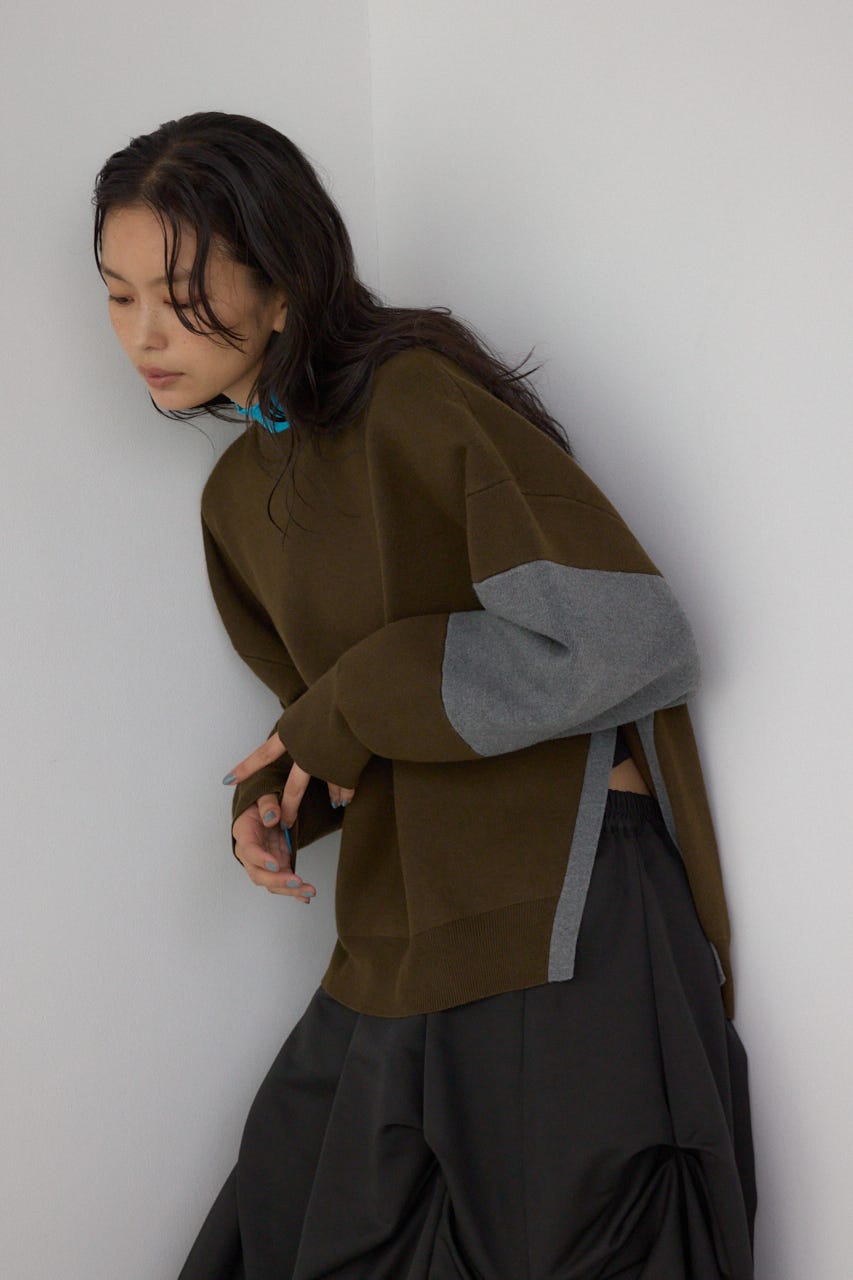 【PLUS】レイヤードライクブロッキングプルオーバー 柄BRN FREE