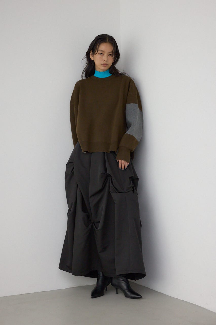 【PLUS】レイヤードライクブロッキングプルオーバー 柄BRN FREE