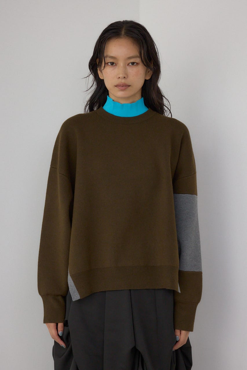 【PLUS】レイヤードライクブロッキングプルオーバー 柄BRN FREE