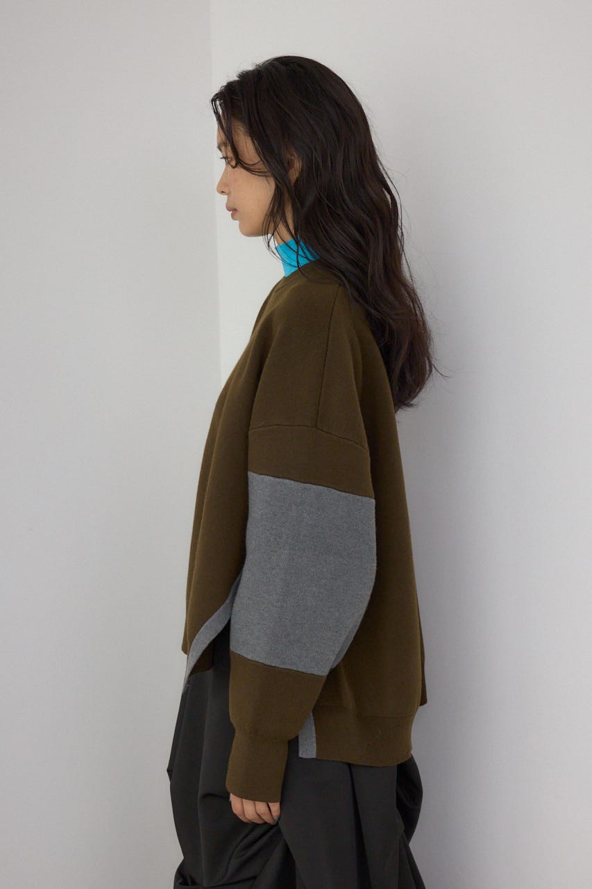 【PLUS】レイヤードライクブロッキングプルオーバー 柄BRN FREE