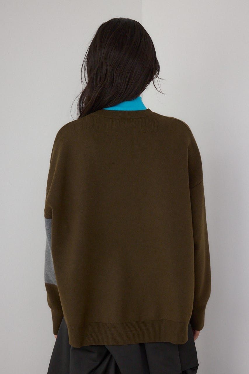 【PLUS】レイヤードライクブロッキングプルオーバー 柄BRN FREE