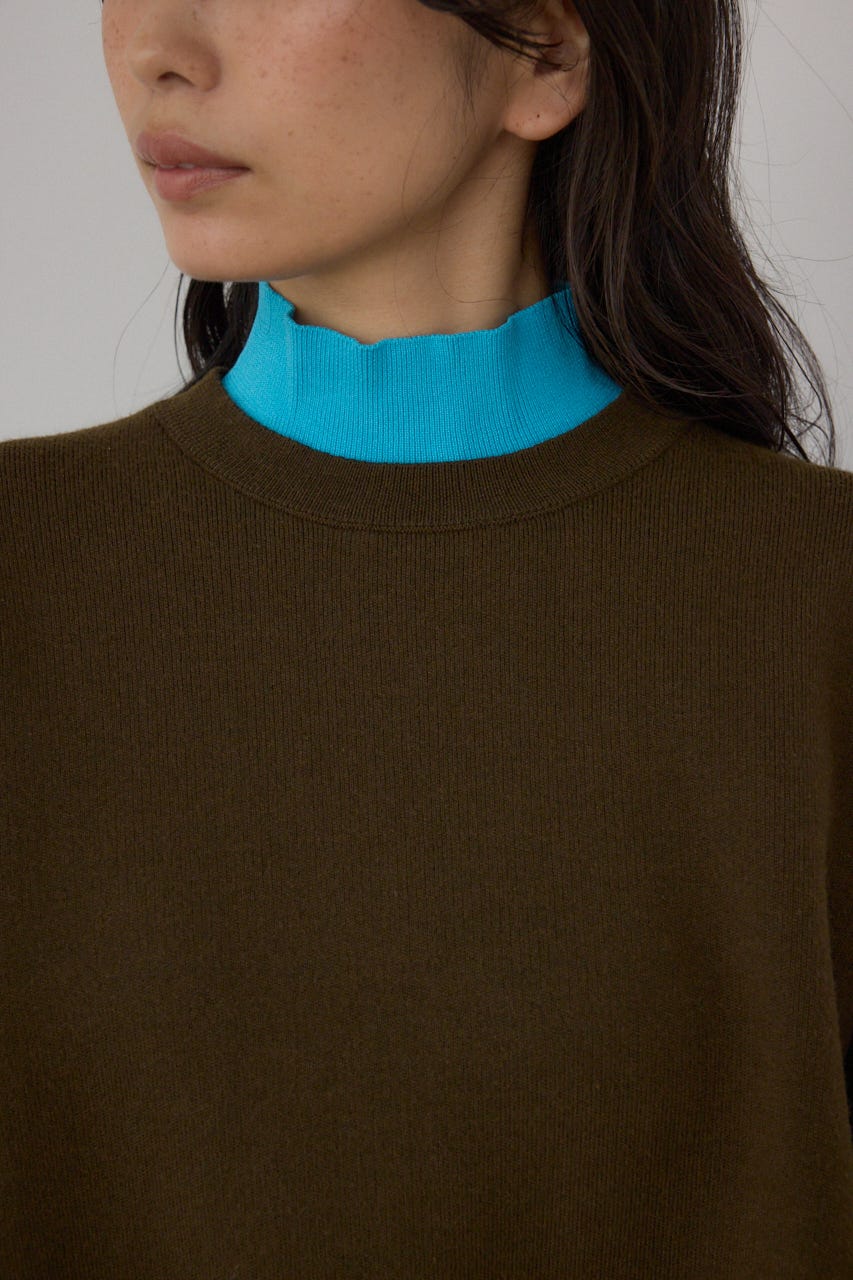 【PLUS】レイヤードライクブロッキングプルオーバー 柄BRN FREE