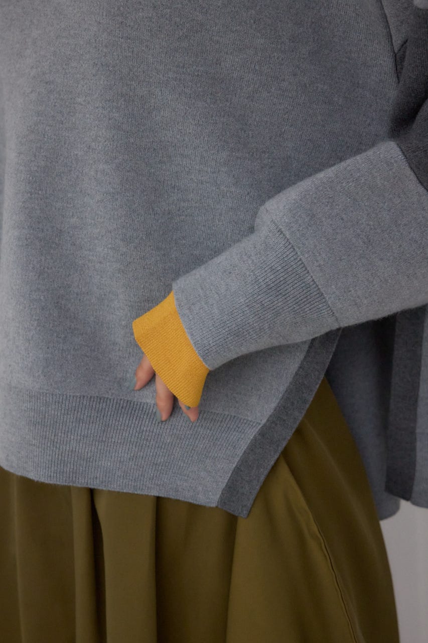 【PLUS】レイヤードライクブロッキングプルオーバー 柄GRY FREE