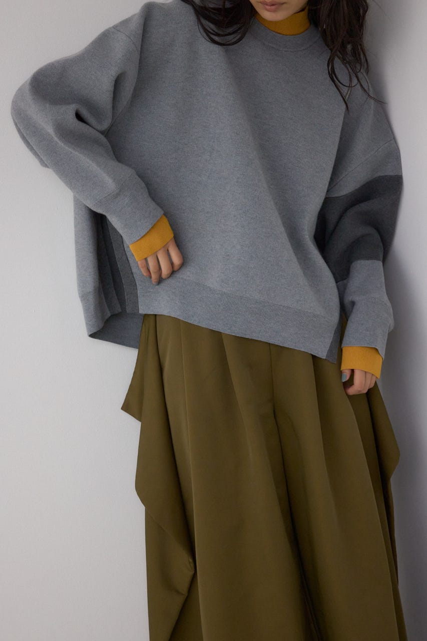 【PLUS】レイヤードライクブロッキングプルオーバー 柄GRY FREE