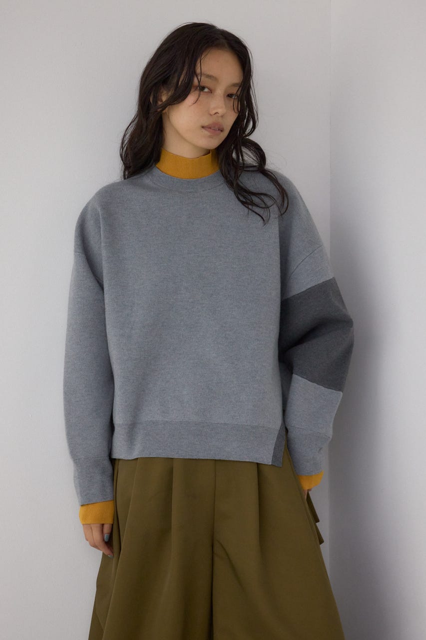 【PLUS】レイヤードライクブロッキングプルオーバー 柄GRY FREE