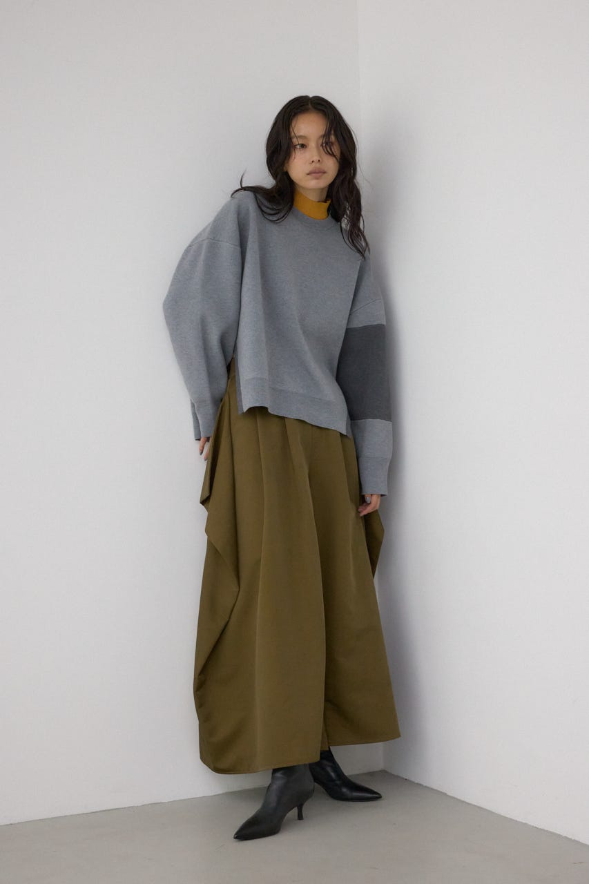 【PLUS】レイヤードライクブロッキングプルオーバー 柄GRY FREE