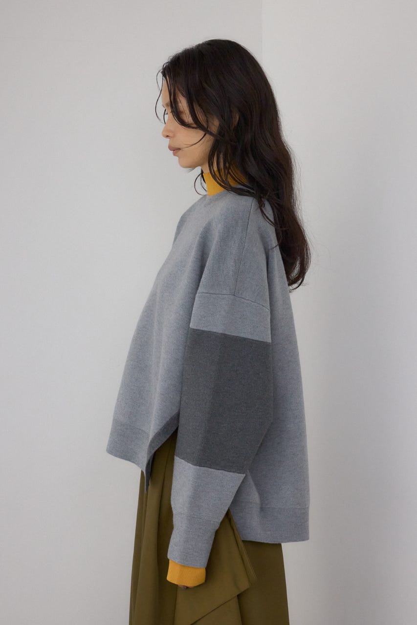 【PLUS】レイヤードライクブロッキングプルオーバー 柄GRY FREE