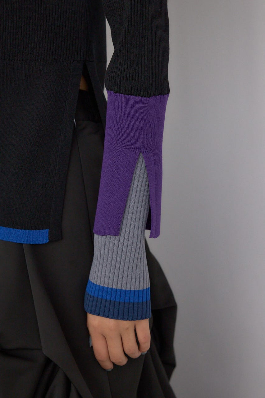 【PLUS】カラーブロッキングリブニット 柄BLK FREE