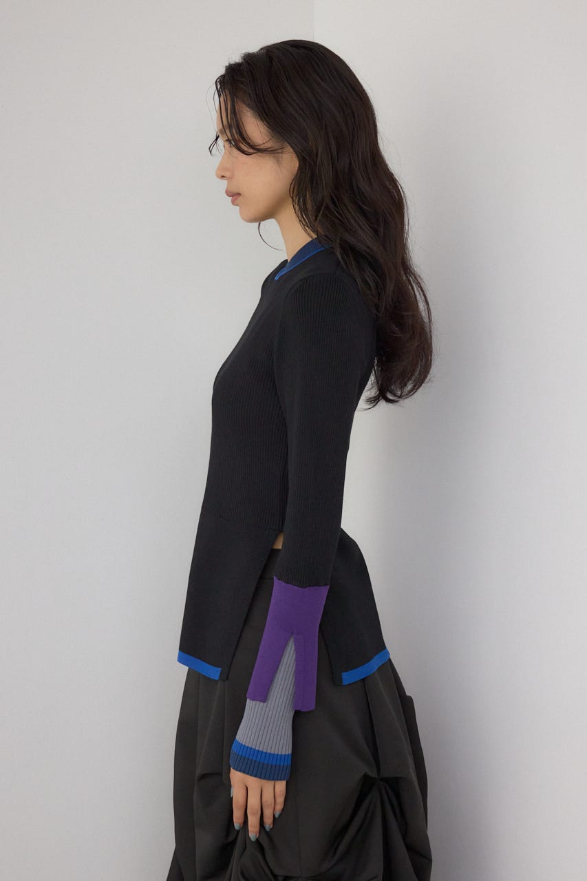 【PLUS】カラーブロッキングリブニット 柄BLK FREE