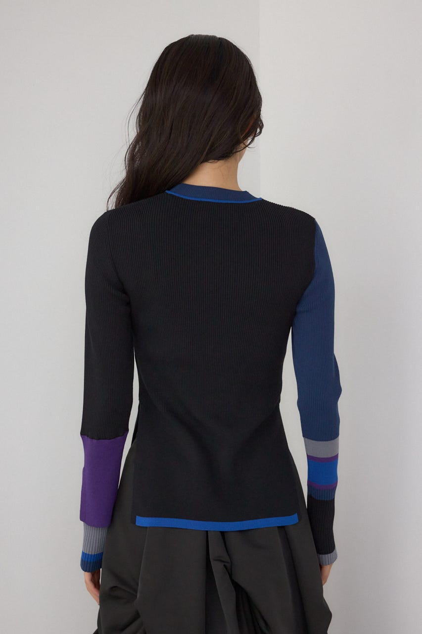 【PLUS】カラーブロッキングリブニット 柄BLK FREE