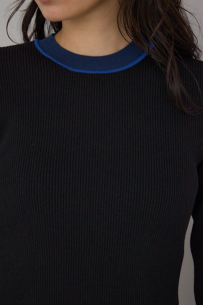 【PLUS】カラーブロッキングリブニット 柄BLK FREE