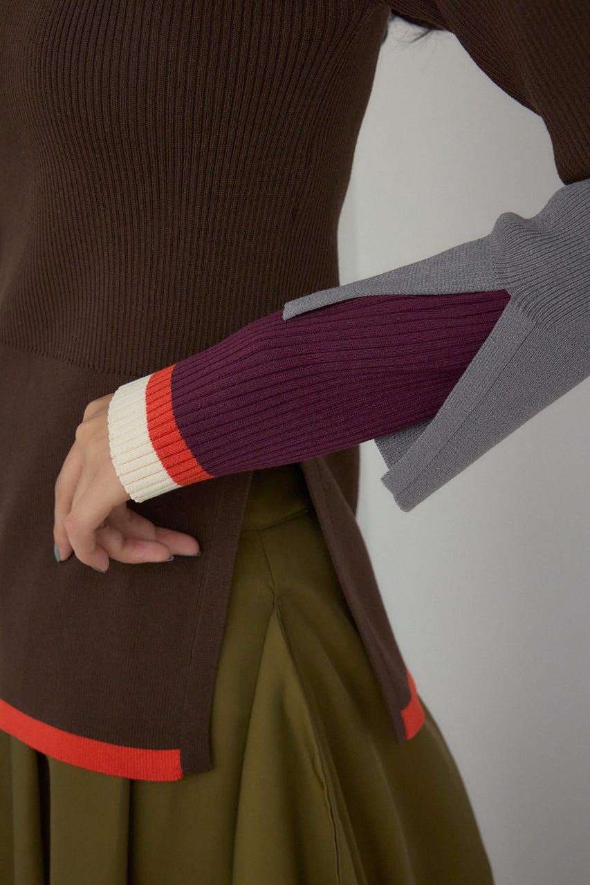 【PLUS】カラーブロッキングリブニット 柄BRN FREE