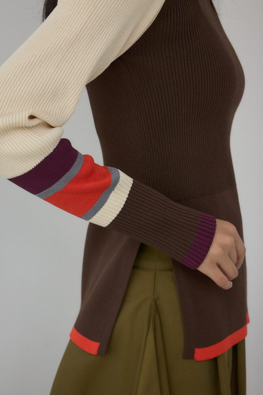 【PLUS】カラーブロッキングリブニット 柄BRN FREE