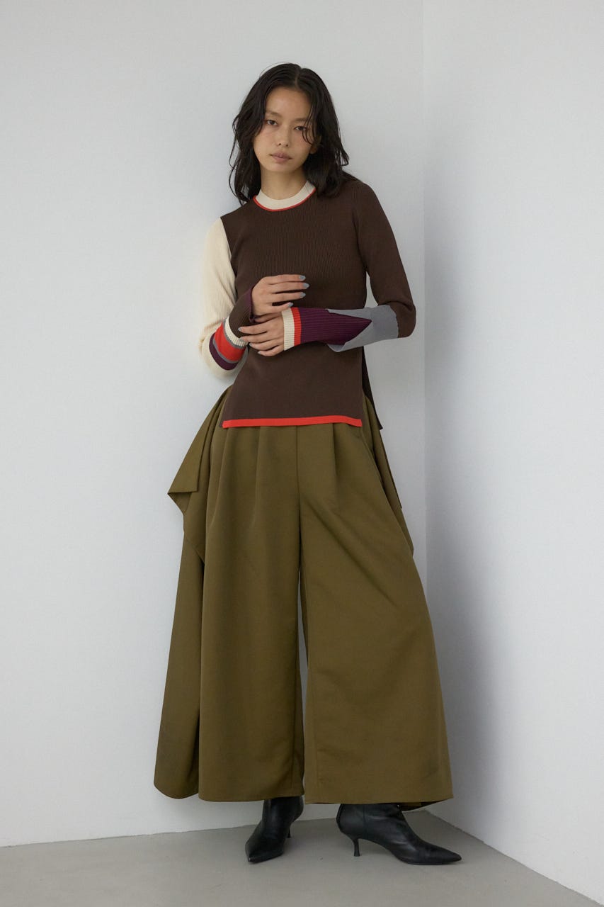 【PLUS】カラーブロッキングリブニット 柄BRN FREE