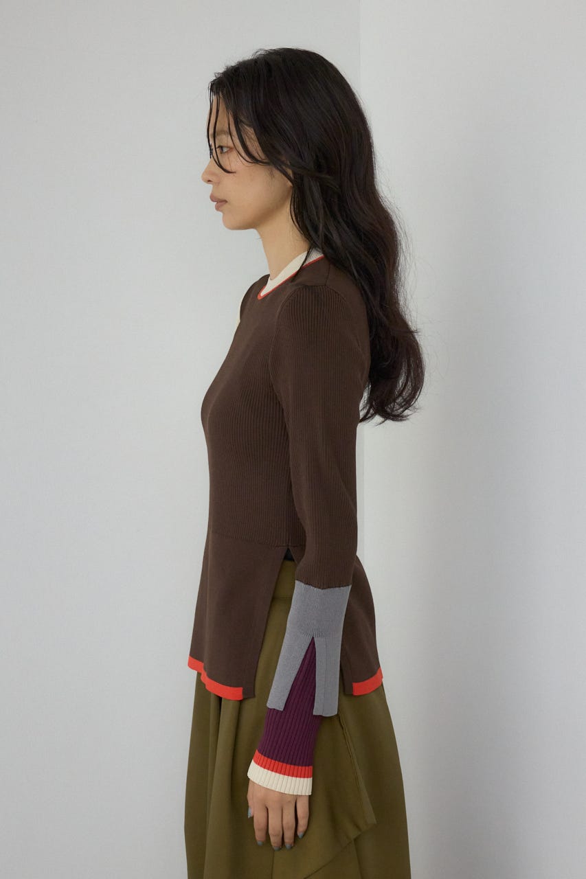 【PLUS】カラーブロッキングリブニット 柄BRN FREE