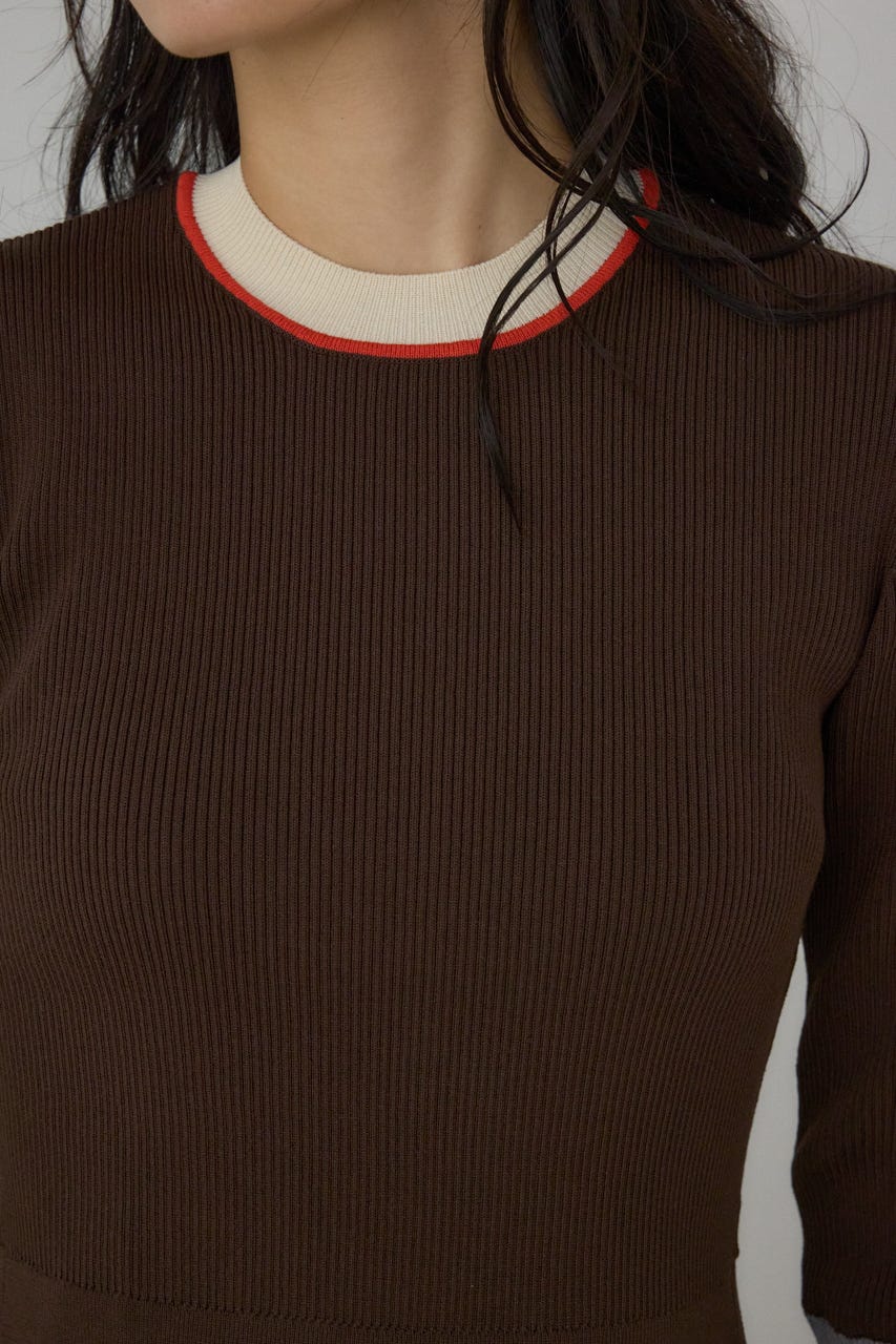 【PLUS】カラーブロッキングリブニット 柄BRN FREE