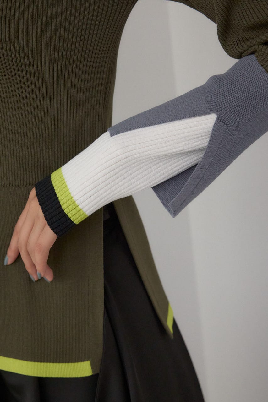 【PLUS】カラーブロッキングリブニット 柄KHA FREE