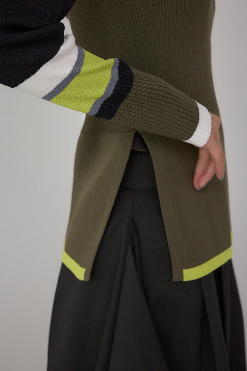 【PLUS】カラーブロッキングリブニット 柄KHA FREE