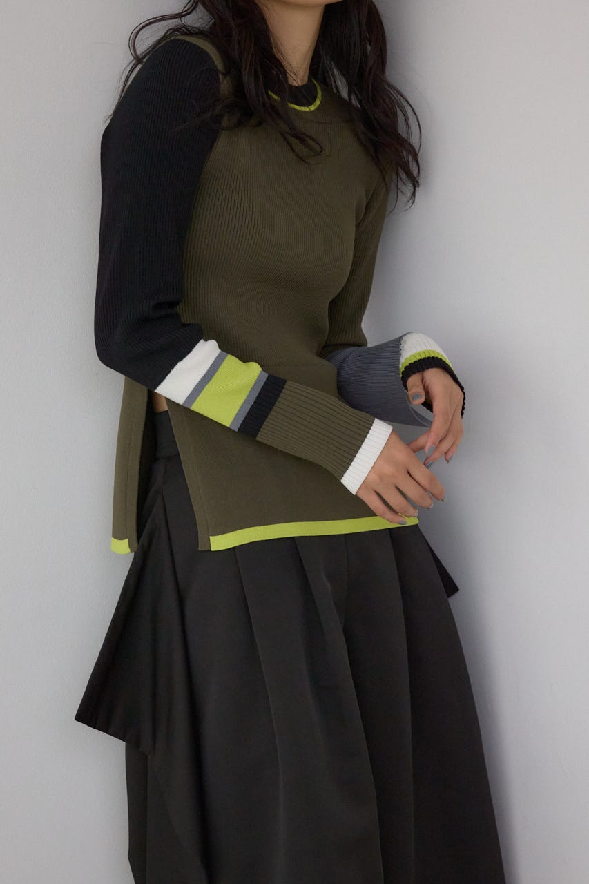 【PLUS】カラーブロッキングリブニット 柄KHA FREE