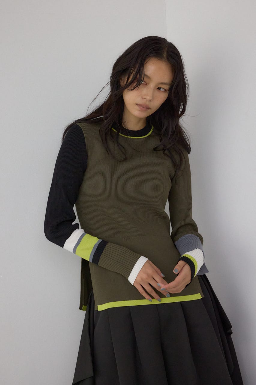 【PLUS】カラーブロッキングリブニット 柄KHA FREE