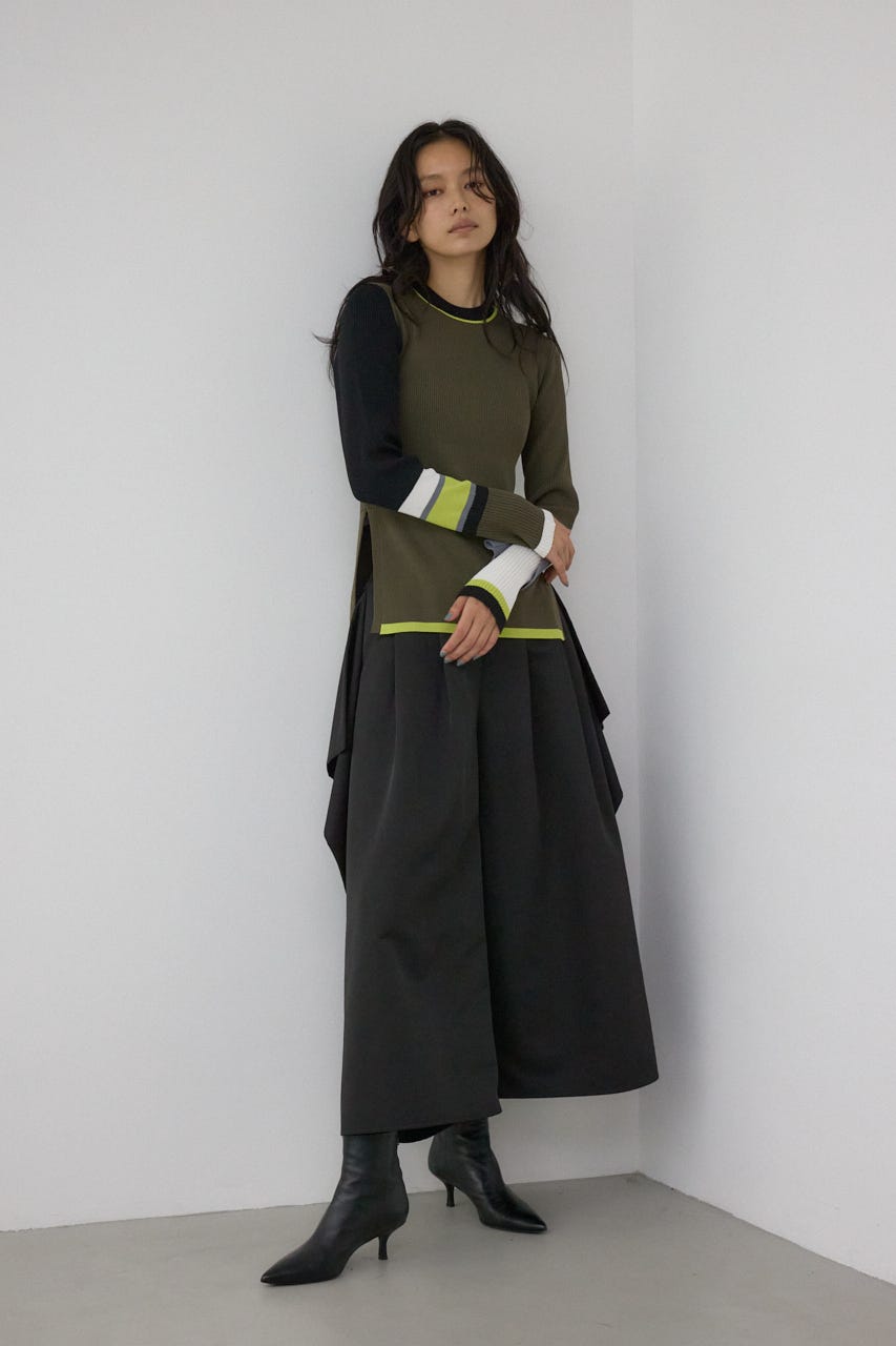 【PLUS】カラーブロッキングリブニット 柄KHA FREE