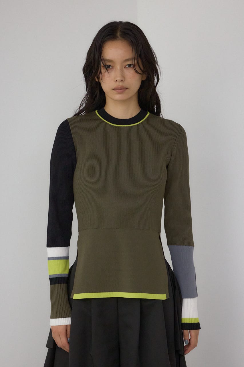 【PLUS】カラーブロッキングリブニット 柄KHA FREE